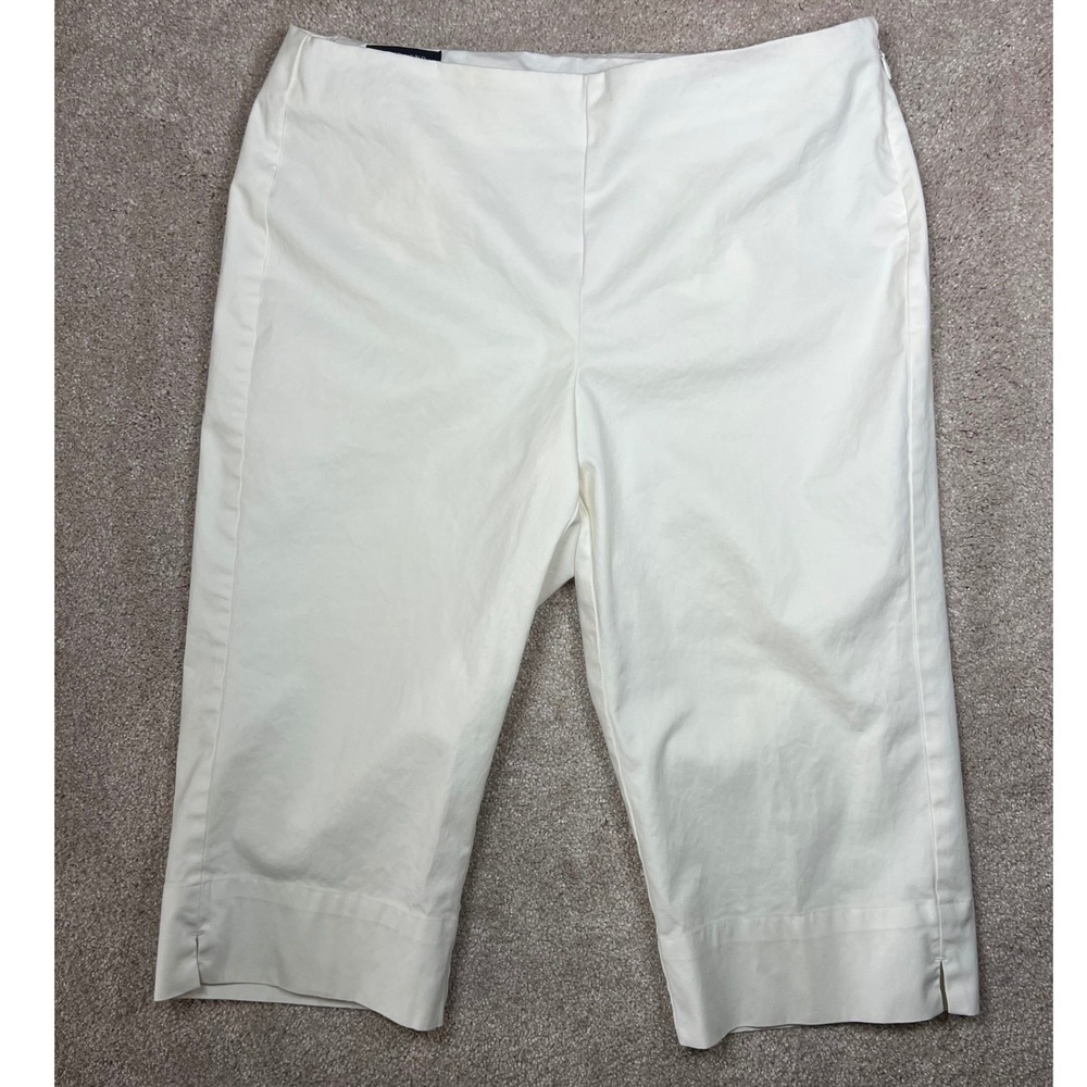 Lands End Womens White Side Zip Cropped Capri Pants Size 10 Cotton Stretch Twill